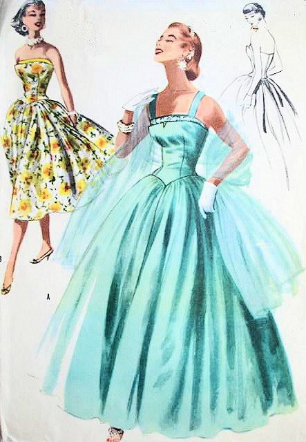 1950s GLAMOROUS Evening Gown or Cocktail Party Dress Pattern VOGUE 7512  Stunning Design Bust 34 Vintage Sewing Pattern FACTORY FOLDED